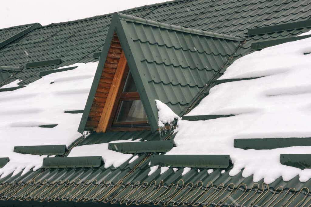 Snow on tiled roof